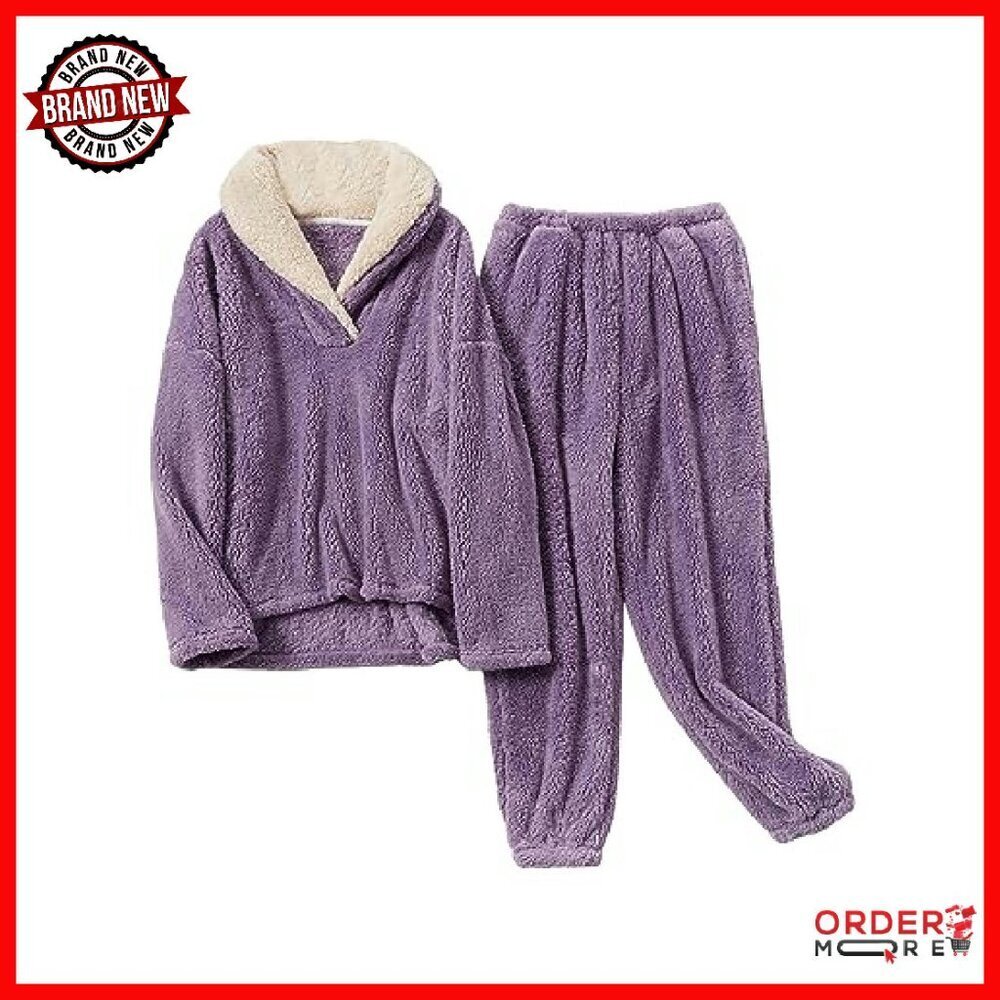 Fleece Pajama Set Women's Long Sleeve Pullover Jogger Pants Lounge Wear - Picture 2 of 8